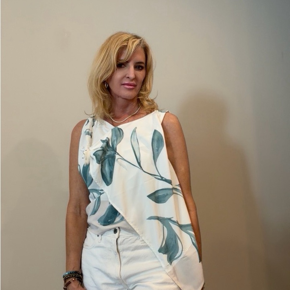 Abercrombie & Fitch White Camisole with Blue-Green Floral Print